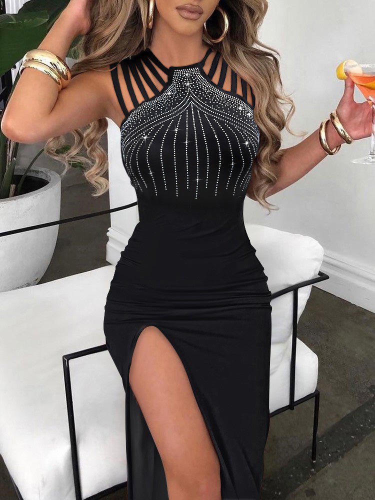 Women's Dresses Sequin Sling Hollow High Slit Dress