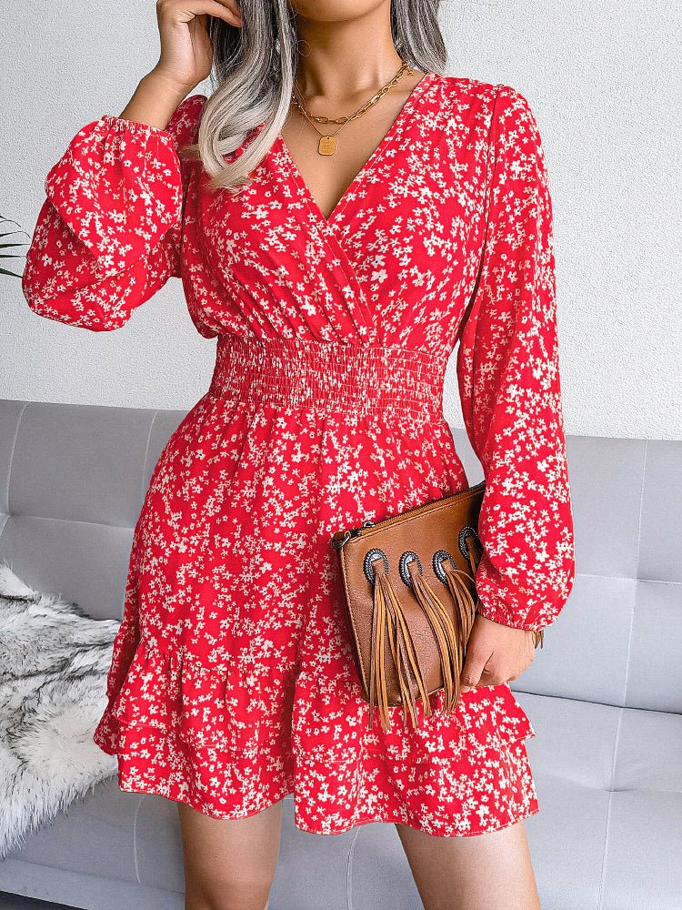 Women's Dresses Sexy Floral Chiffon Elastic Waist Mini Dress