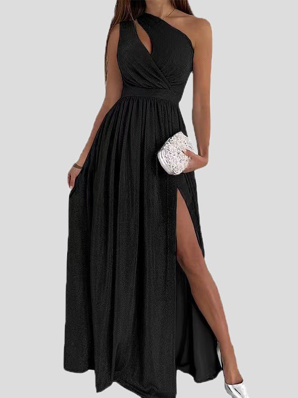 Women's Dresses Shiny Off Shoulder Hollow Slit Dress