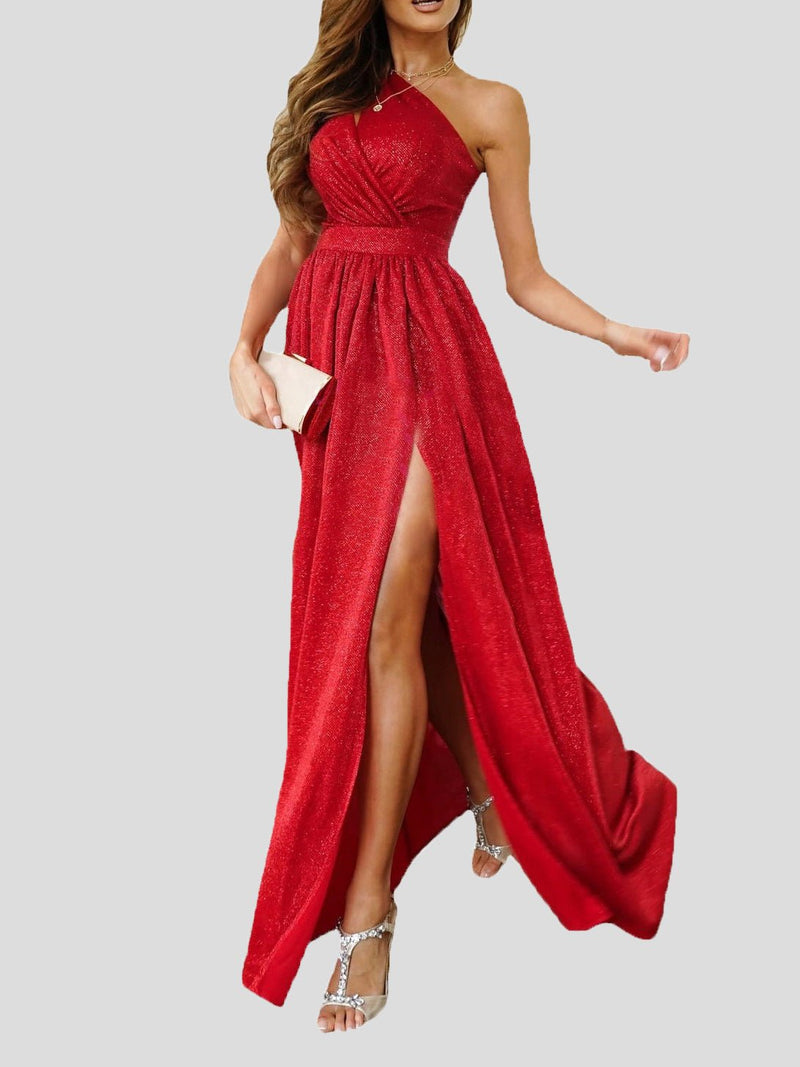 Women's Dresses Shiny Off Shoulder Hollow Slit Dress