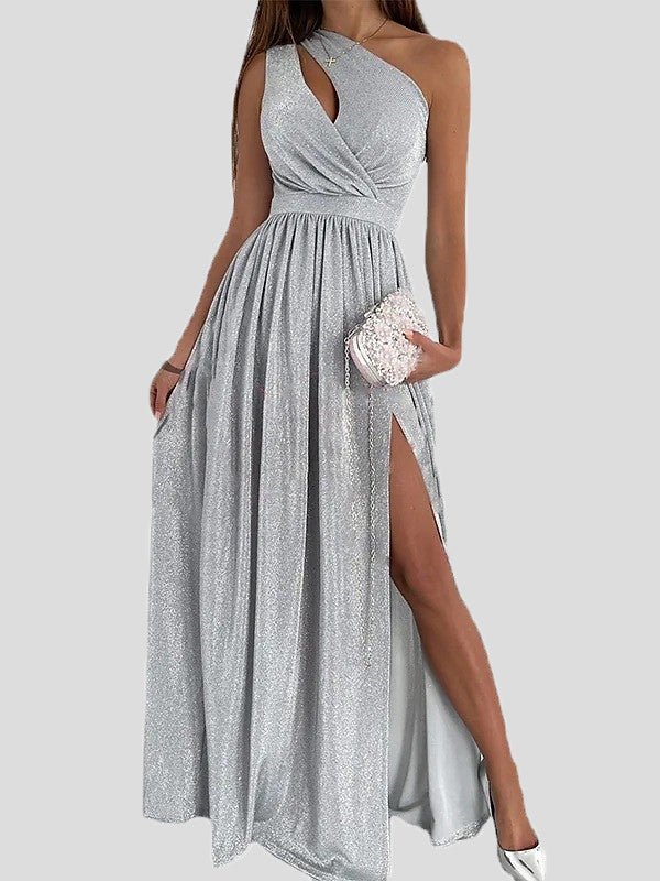 Women's Dresses Shiny Off Shoulder Hollow Slit Dress