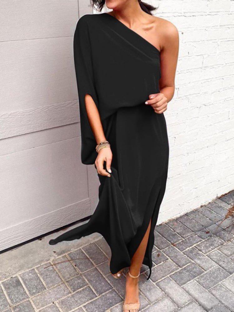 Women's Dresses Slanted Shoulder Irregular Slit Dress