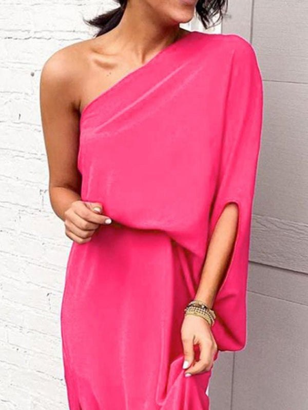 Women's Dresses Slanted Shoulder Irregular Slit Dress