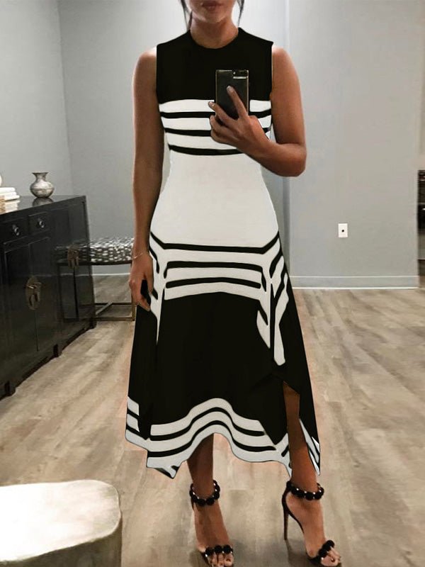 Women's Dresses Sleeveless Crewneck Striped Dress