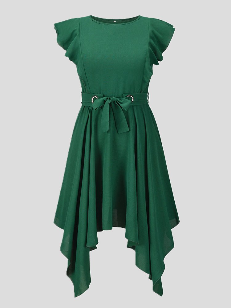 Women's Dresses Slim Belt Irregular Ruffle Sleeve Dress