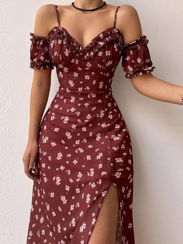 Women's Dresses Sling Floral Off-Shoulder Slit Dress