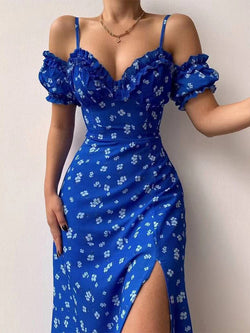 Women's Dresses Sling Floral Off-Shoulder Slit Dress