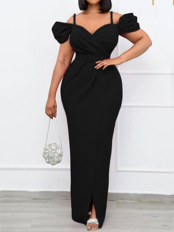 Women's Dresses Sling V-Neck Off-Shoulder Slit Dress