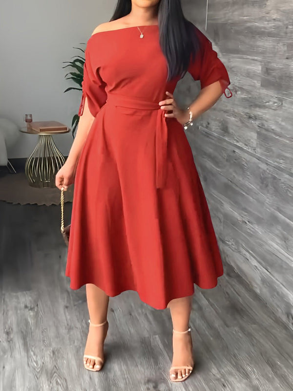 Women's Dresses Sloping Shoulder Tie Mid Sleeve Dress