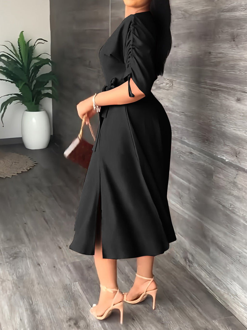 Women's Dresses Sloping Shoulder Tie Mid Sleeve Dress