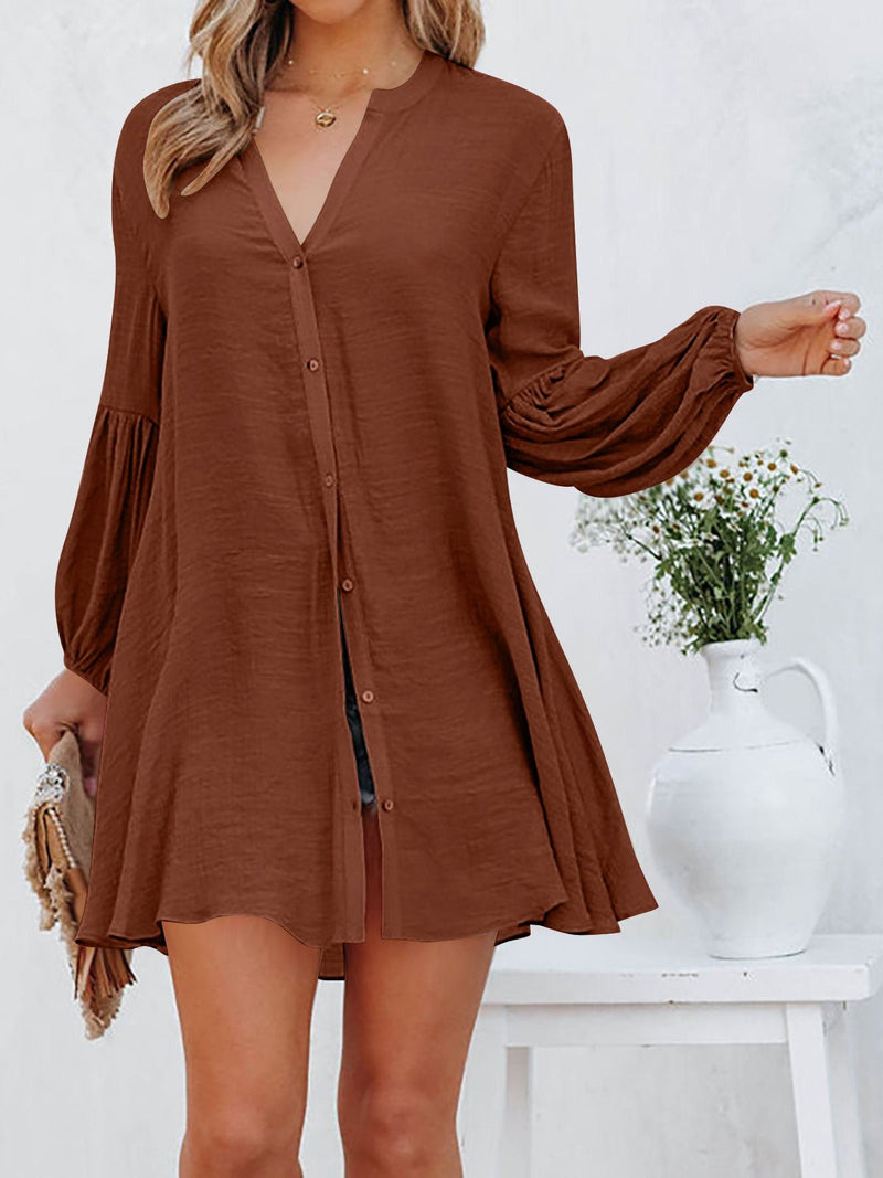 Women's Dresses Solid Button Balloon Sleeve Shirt Dress