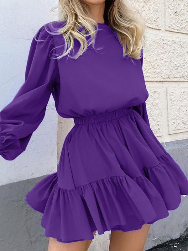 Women's Dresses Solid High Waist Long Sleeve Mini Dress