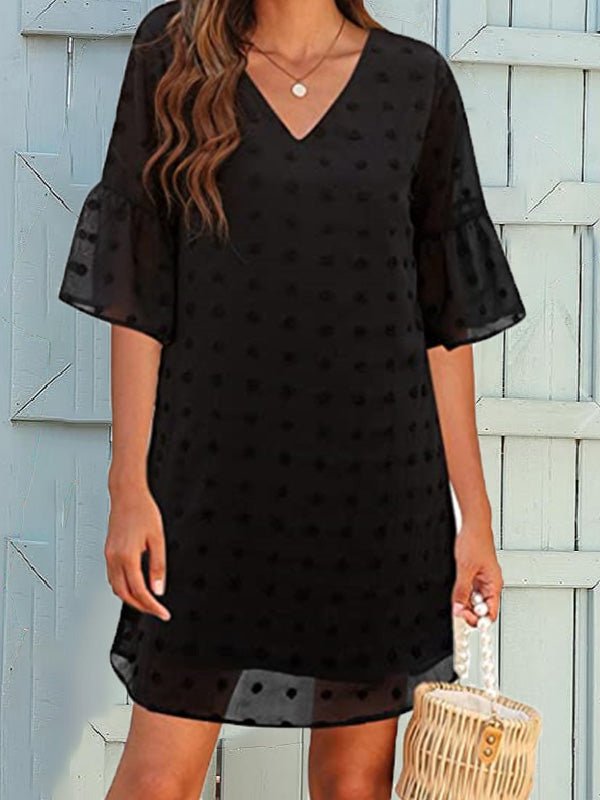 Women's Dresses Solid Jacquard Dots Chiffon Short Sleeve Dress