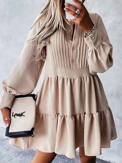 Women's Dresses Solid Lantern Sleeve Layered Cake Dress