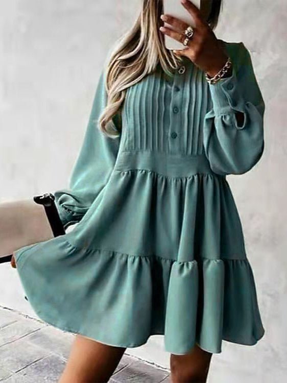 Women's Dresses Solid Lantern Sleeve Layered Cake Dress