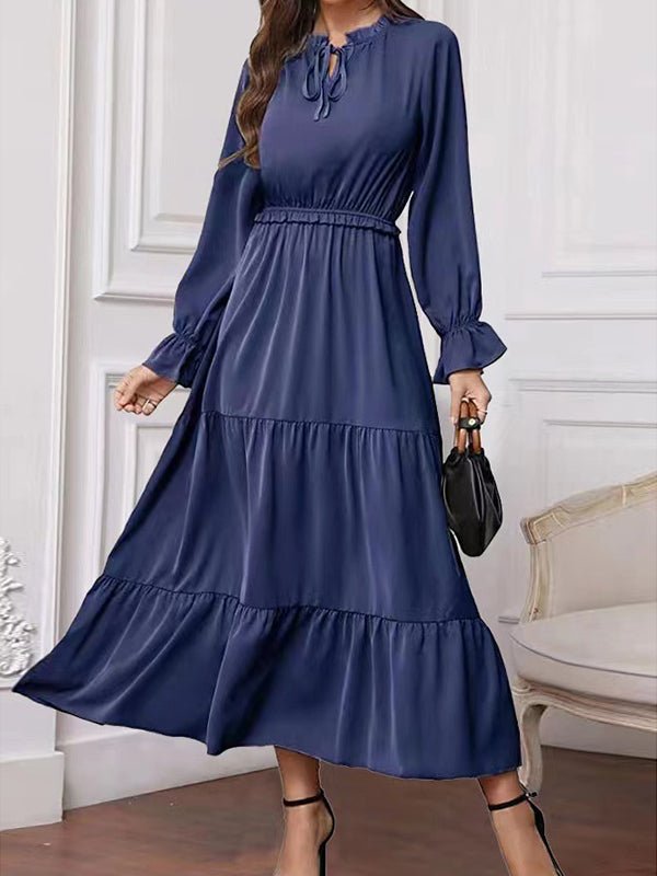 Women's Dresses Solid Long Sleeve Tie Maxi Dress