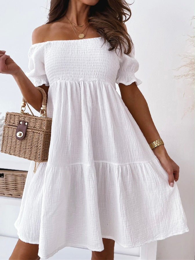 Women's Dresses Solid One-Shoulder Short Sleeve Dress