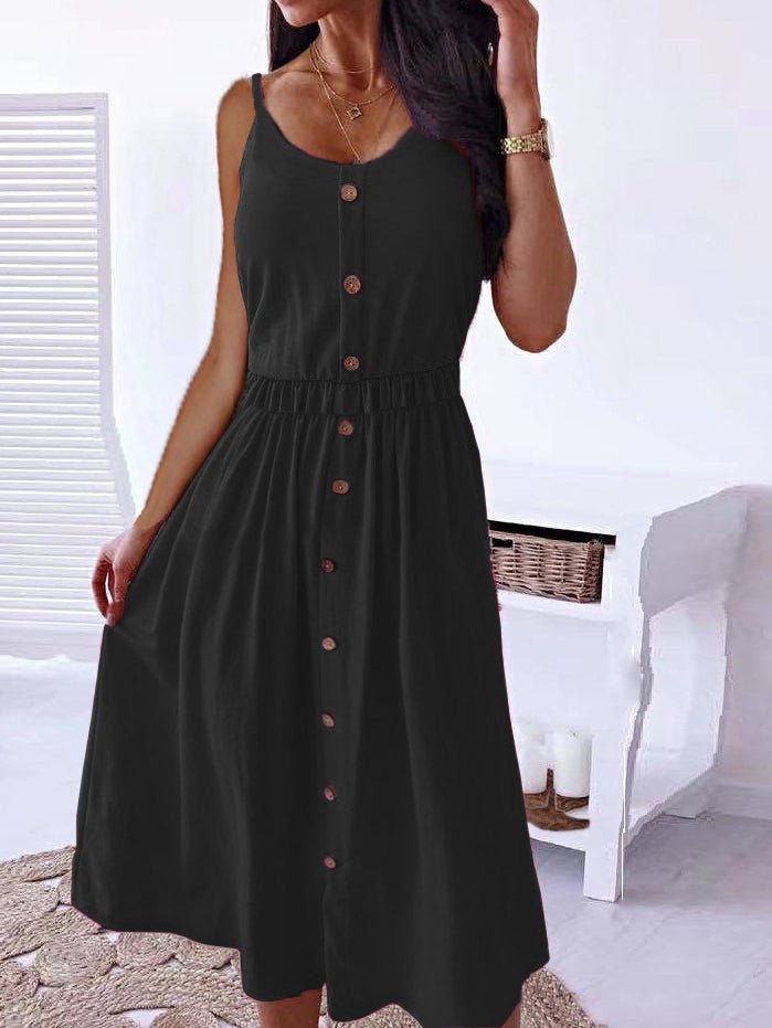 Women's Dresses Solid Sling Button Sleeveless Casual Dress