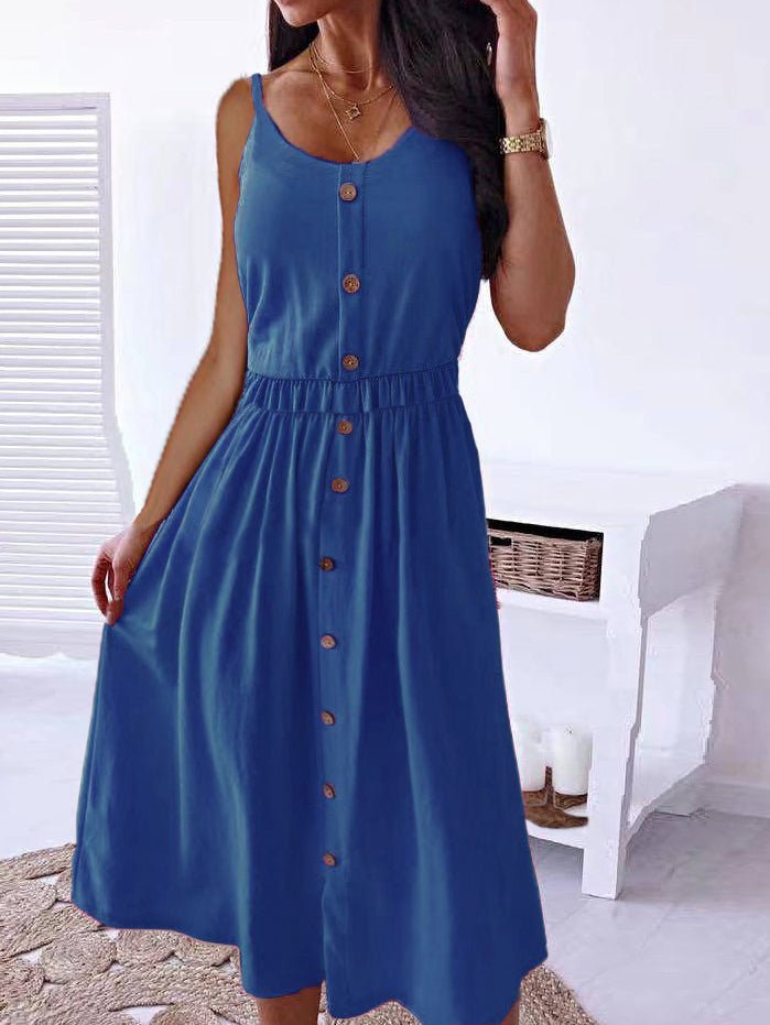 Women's Dresses Solid Sling Button Sleeveless Casual Dress