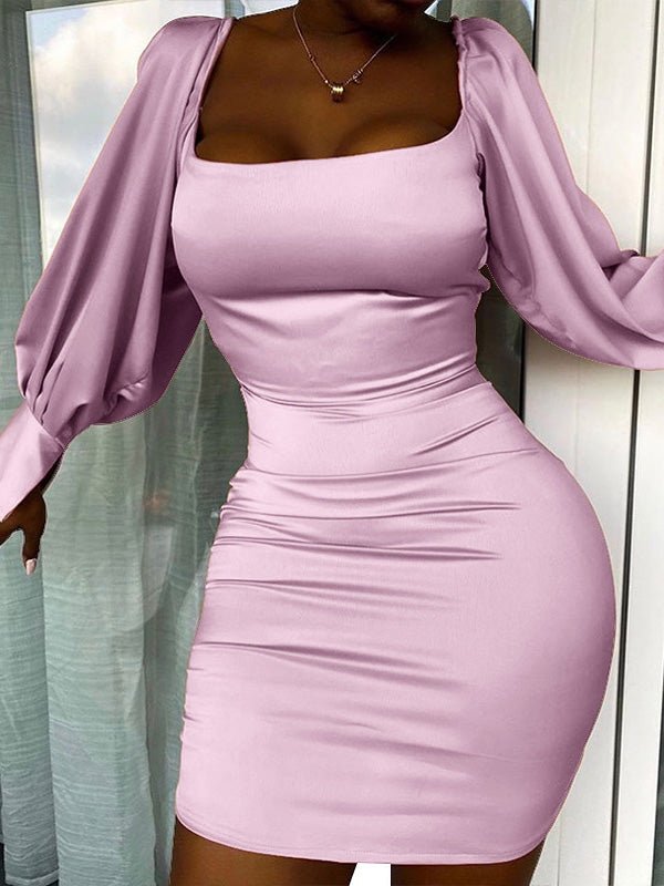 Women's Dresses Solid Square Neck Puff Sleeve Slim Fit Dress