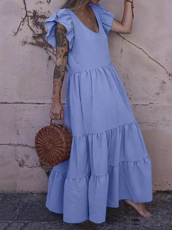 Women's Dresses Solid Temperament Ruffle Sleeve Dress