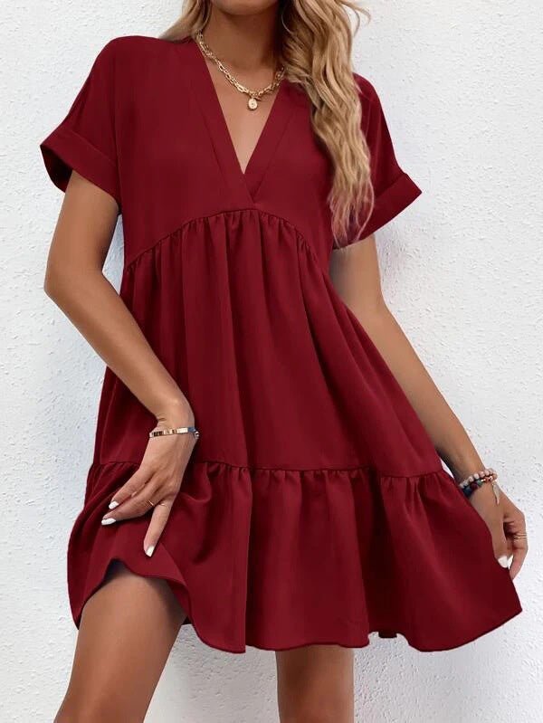 Women's Dresses Solid V-Neck Short Sleeve Mini Dress