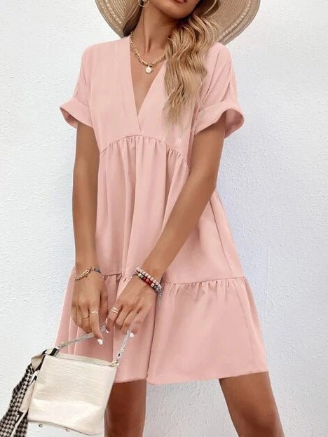 Women's Dresses Solid V-Neck Short Sleeve Mini Dress