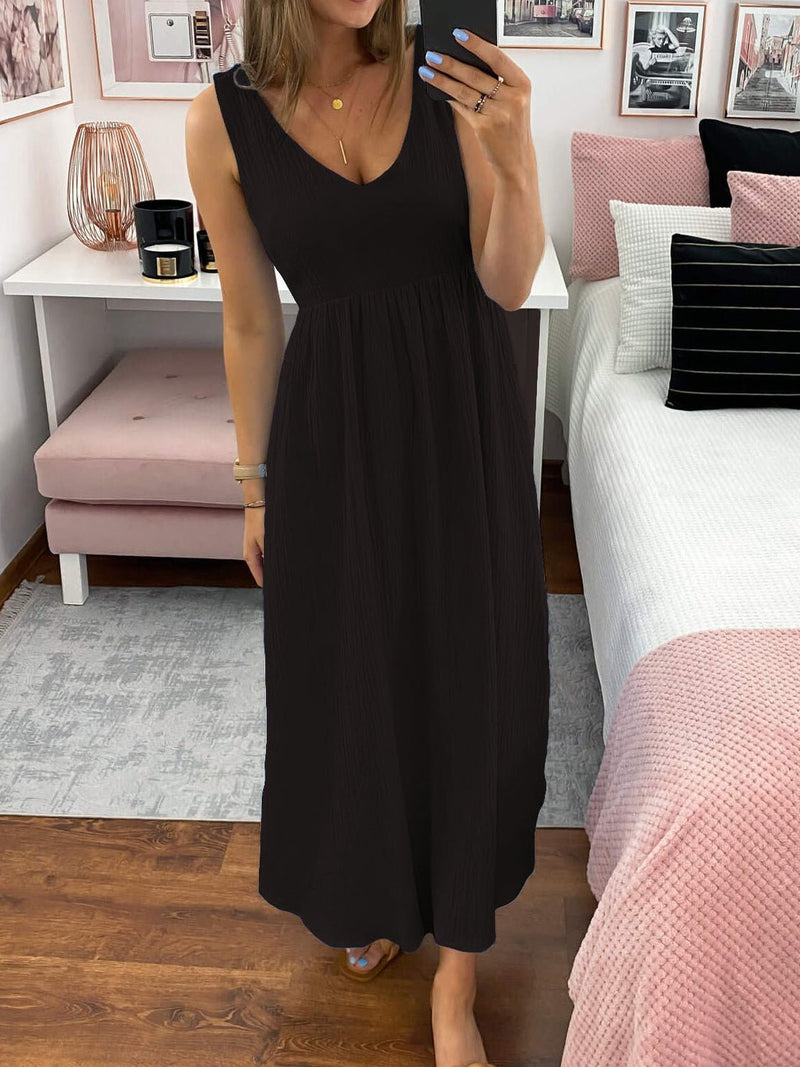 Women's Dresses Solid V-Neck Sleeveless Casual Dress