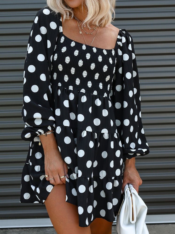 Women's Dresses Square Neck Polka Dot Print Long Sleeve Dress