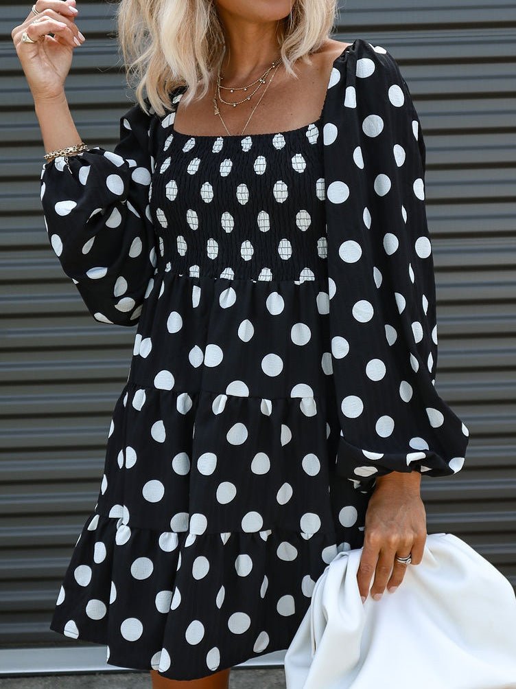 Women's Dresses Square Neck Polka Dot Print Long Sleeve Dress