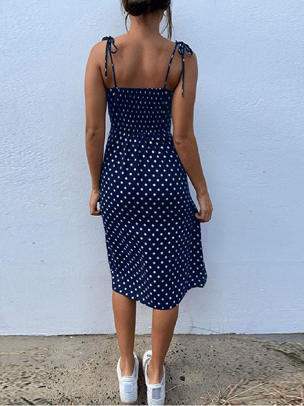 Women's Dresses Suspender Tie Polka Dot Slim Fit Slit Dress