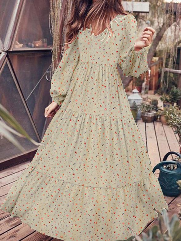 Women's Dresses Temperament Chiffon V-Neck Long Sleeve Dress