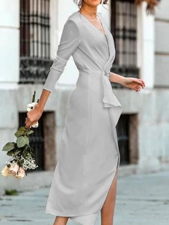 Women's Dresses Temperament V-Neck Long Sleeve Dress