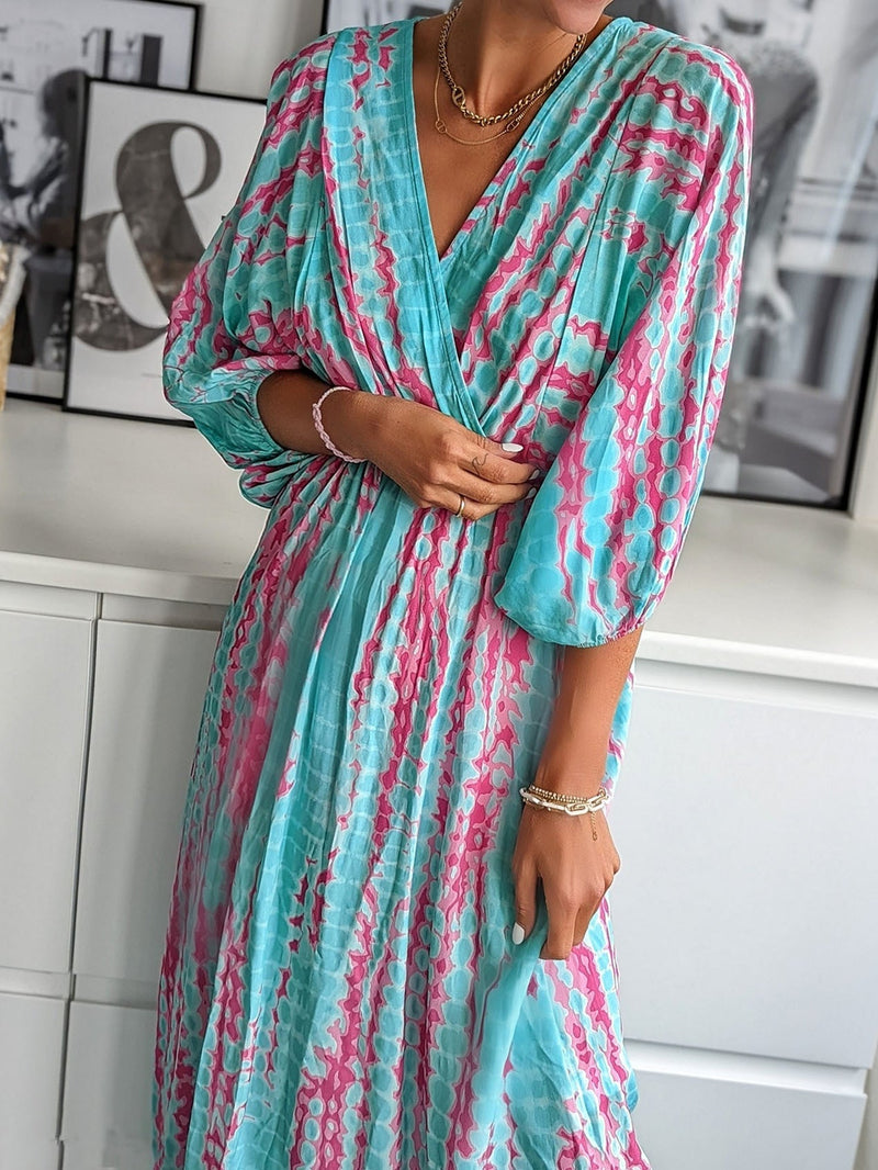 Women's Dresses Tie-Dye Print V-Neck Long Sleeve Dress