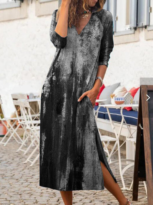 Women's Dresses Tie-Dye Print V-Neck Slit Casual Dress