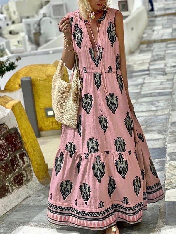 Women's Dresses V-Neck Bohemian Print Sleeveless Dress