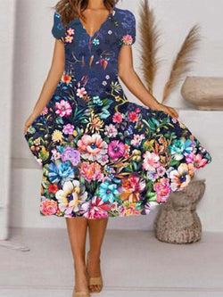 Women's Dresses V-Neck Floral Print Short Sleeve Dress