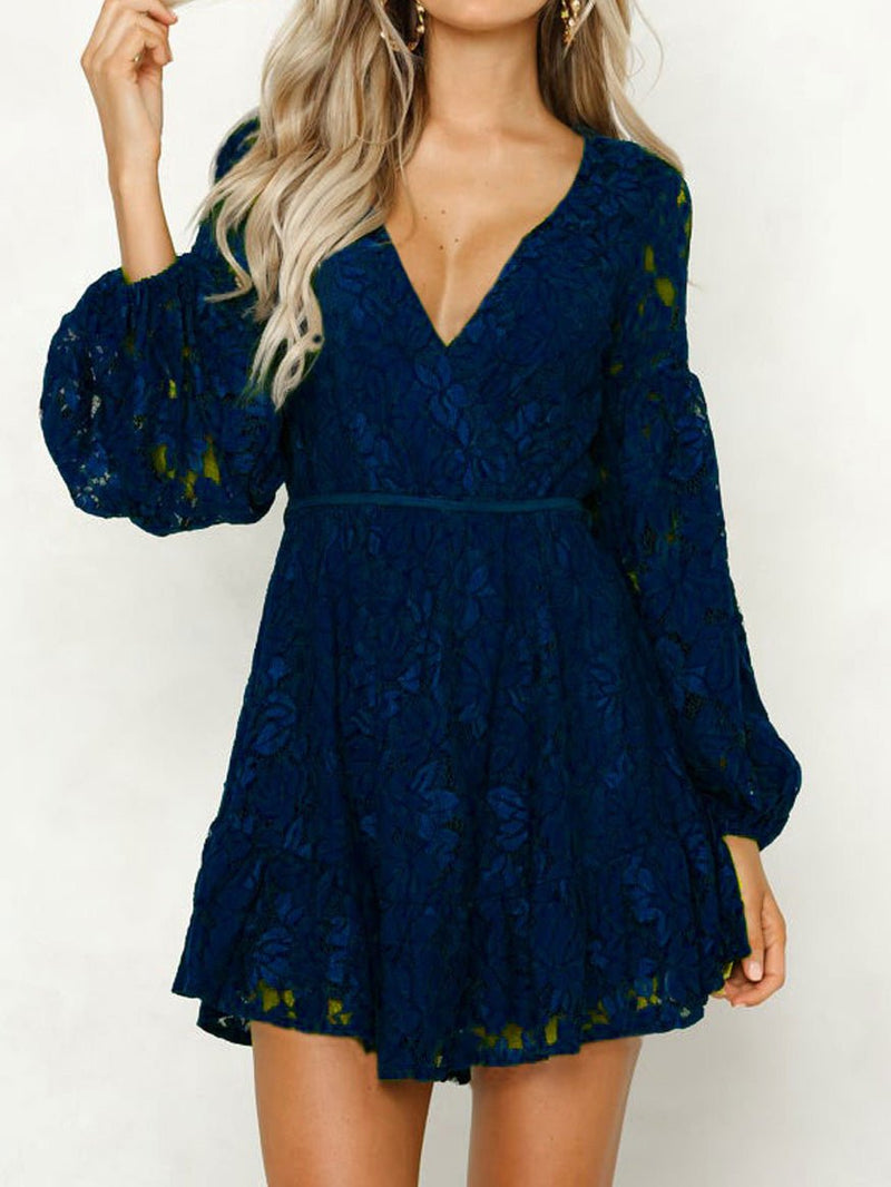 Women's Dresses V-Neck Lace Long Sleeve Dress