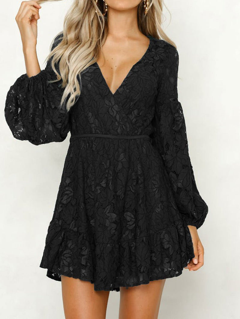 Women's Dresses V-Neck Lace Long Sleeve Dress