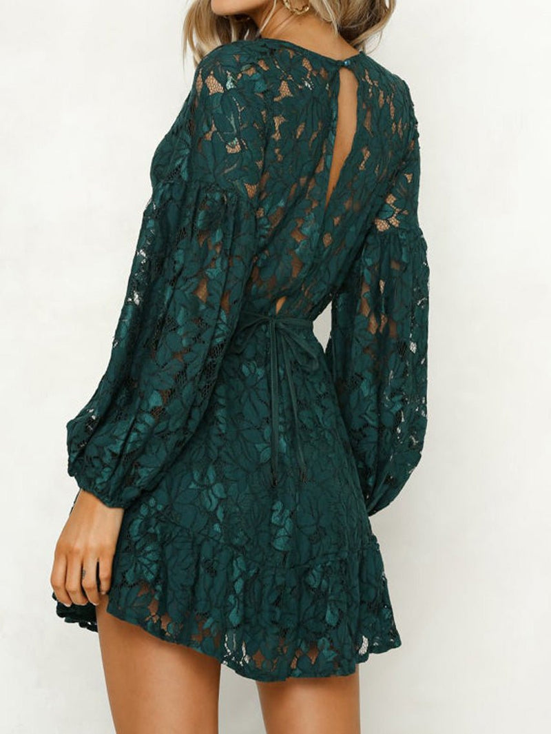 Women's Dresses V-Neck Lace Long Sleeve Dress