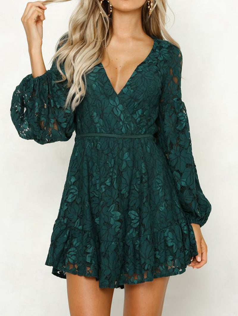 Women's Dresses V-Neck Lace Long Sleeve Dress