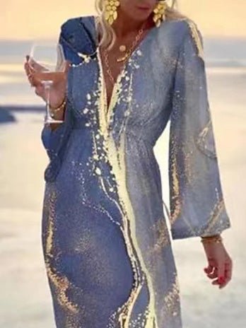 Women's Dresses V-Neck Printed Long Sleeve Dress