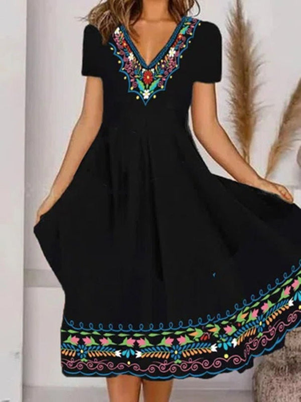 Women's Dresses V-Neck Printed Short Sleeve Dress