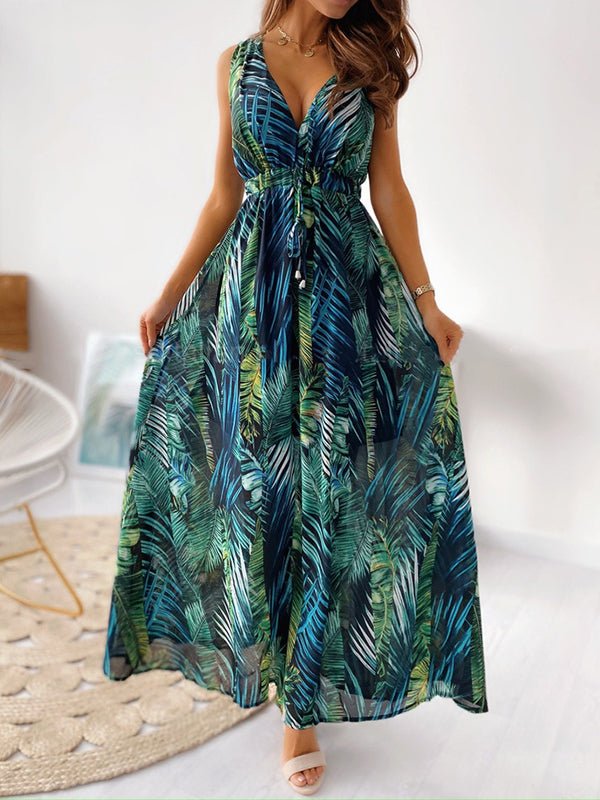 Women's Dresses V Neck Printed Strap Maxi Dress