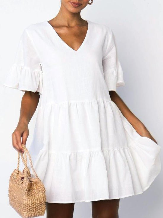 Women's Dresses V-Neck Short Sleeve Ruffle Dress