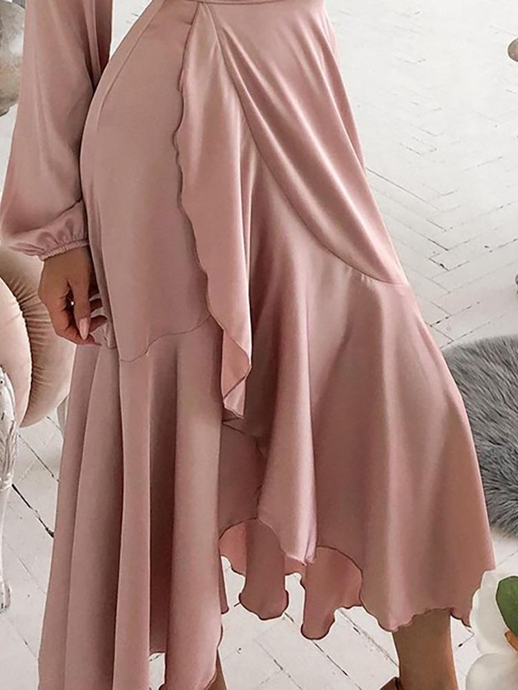 Women's Dresses V-Neck Slim Ruffled Long Sleeve Dress