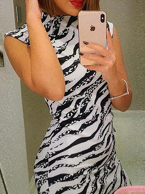 Women's Dresses Zebra Print Sleeveless Slim Fit Dress