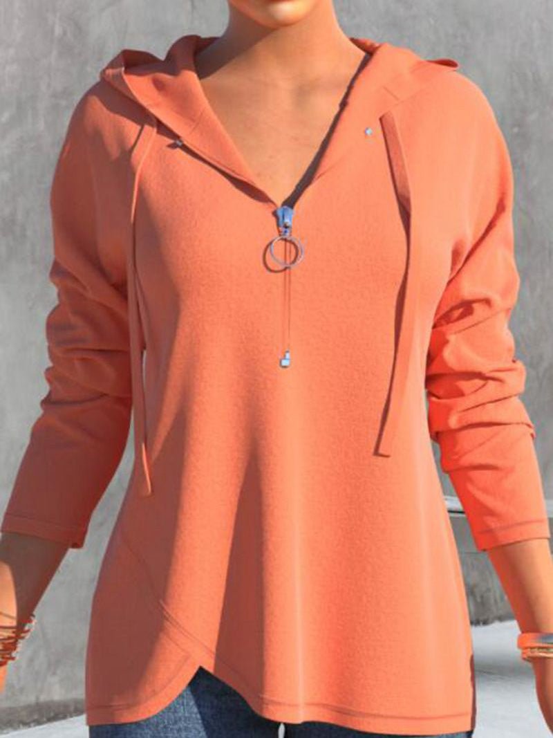 Women's Hoodies Casual Solid Zip Long Sleeve Hoody