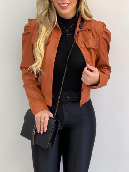 Women's Jackets Lapel Single Breasted Long Sleeve Short Jacket