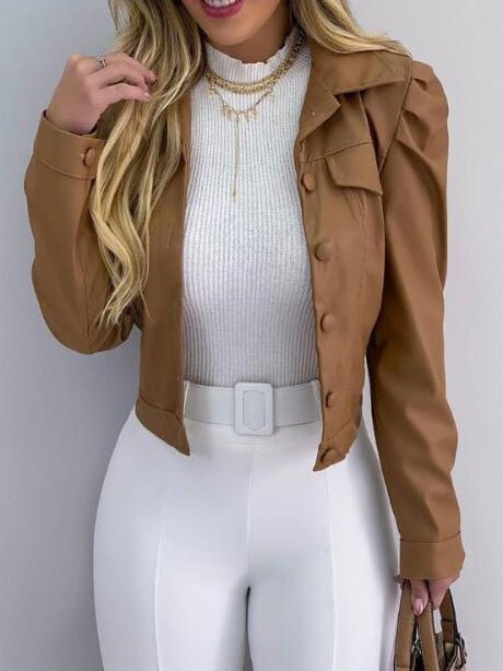 Women's Jackets Lapel Single Breasted Long Sleeve Short Jacket